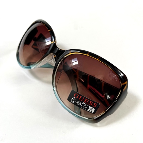 New GUESS Oversized Sunglasses GUF200 Acetate Gradient Blue Tortoise Shell main image 6